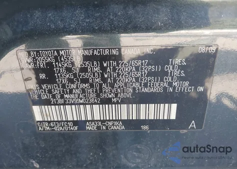 2009 Toyota Rav4 z USA, uszkodzony, nr VIN 2T3BF33V99W023642